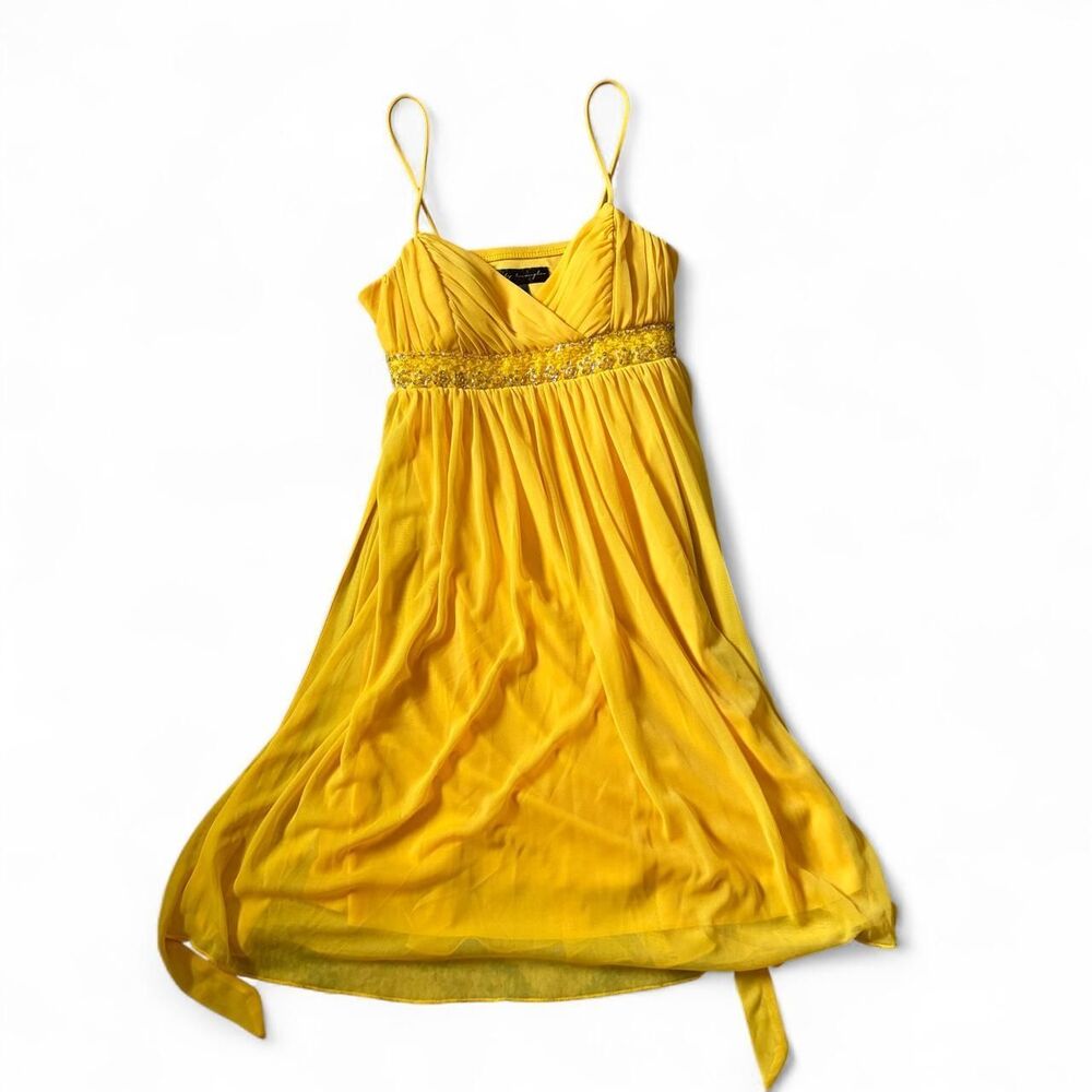Y2K City Triangles Yellow Beaded Babydoll Dress Size S Fairycore Cottagecore